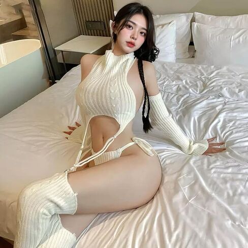 Women Sweater Lingerie Set Virgin Killer Anime Lingerie Gothic Cosplay Corset Top With Garter in Kuwait