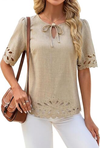 Blooming Jelly Womens Dressy Casual Blouse Summer Short Sleeves Tops Floral Hole V Neck Business Work Shirt 2026 in Saudi Arabia