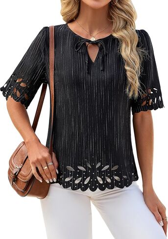 Blooming Jelly Womens Dressy Casual Blouse Summer Short Sleeves Tops Floral Hole V Neck Business Work Shirt 2026 in Saudi Arabia