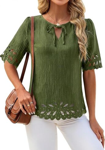 Blooming Jelly Womens Dressy Casual Blouse Summer Short Sleeves Tops Floral Hole V Neck Business Work Shirt 2026 in Saudi Arabia