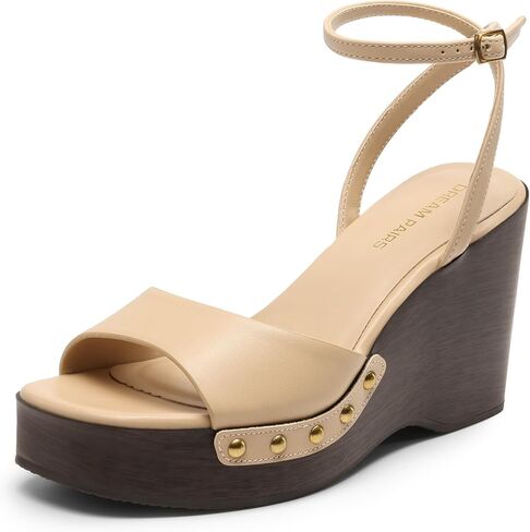 DREAM PAIRS Wedge Sandals for Women,Dressy Platform Square-Toe Ankle Buckle Studded Fashion Sandals for Summer in Saudi Arabia