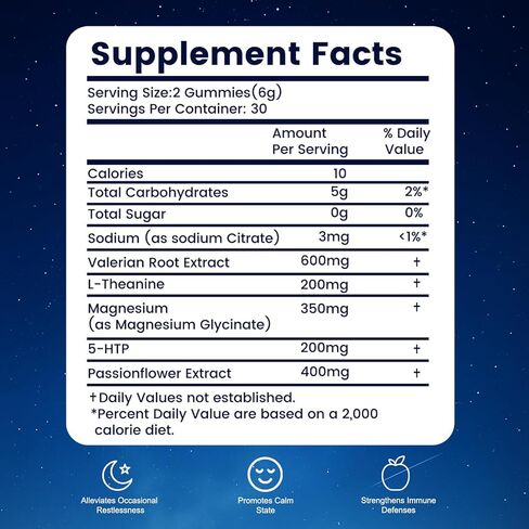 Sleep Gummies for Adults, Melatonin-Free Natural Sleep Aid with Valerian Root, L-Theanine, Magnesium & Passionflower, Star-Shaped Strawberry Gummies,Non-GMO, Gluten-Free Supplement, 60 Count in Saudi Arabia