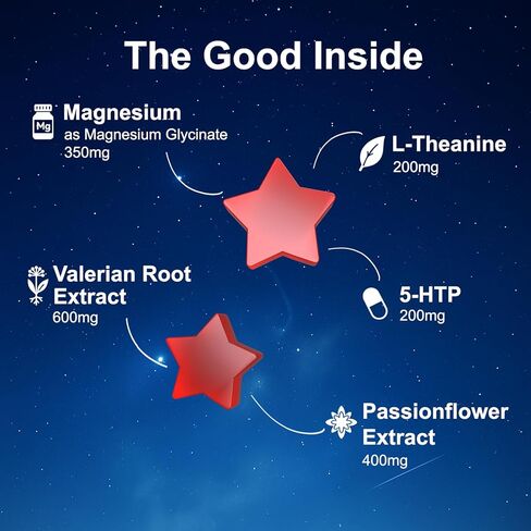 Sleep Gummies for Adults, Melatonin-Free Natural Sleep Aid with Valerian Root, L-Theanine, Magnesium & Passionflower, Star-Shaped Strawberry Gummies,Non-GMO, Gluten-Free Supplement, 60 Count in Saudi Arabia