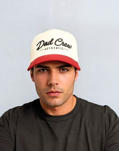 Dad Crew Natural & Red Two-Tone A-Frame Vintage Trucker Hat in Saudi Arabia