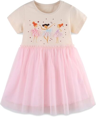 Velius Girls Short Sleeve Ruffle Tutu Dress Summer Party Tulle T-Shirt Dress for Little Kids 2-7Y in Saudi Arabia
