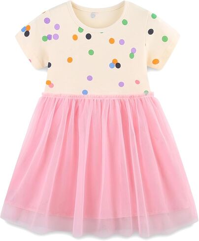 Velius Girls Short Sleeve Ruffle Tutu Dress Summer Party Tulle T-Shirt Dress for Little Kids 2-7Y in Saudi Arabia