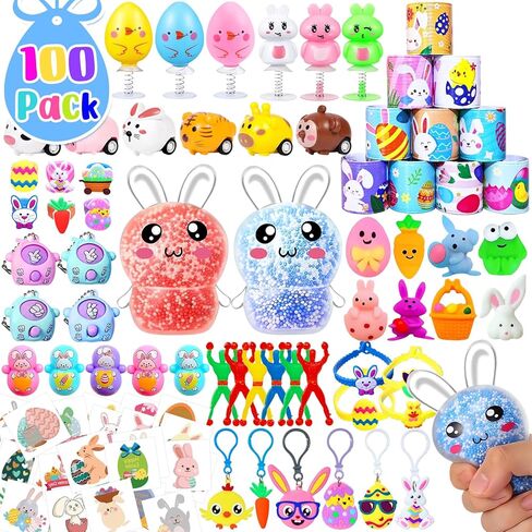 100 PCS Easter Egg Fillers, Easter Basket Stuffers for Kids Boys Girls, Egg Hunt Party Favors Assorted Gifts Goodie Bags Stuffers Filling Treats Classroom Gifts Prizes in Saudi Arabia