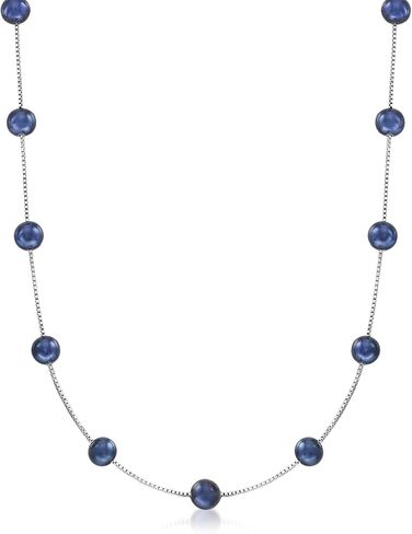 Ross-Simons 6-6.5mm Black Cultured Pearl Station Necklace in Sterling Silver in Saudi Arabia