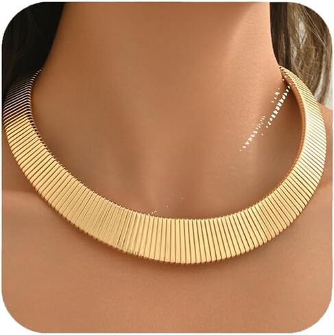 Chunky Gold Layered Statement Necklace for Women, Trendy Gold Plated Twisted Flat Thick Snake Herringbone Chain Choker Necklace Collar Torque Boho Necklaces Party Jewelry Gift in Saudi Arabia