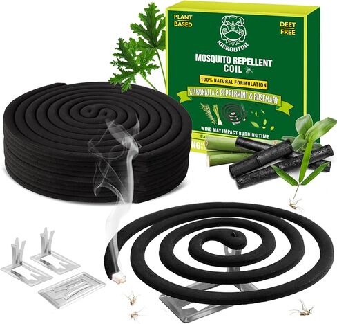 KICKOUTOR® Mosquito Repellent Coils, Each DEET Free Citronella Incense Burns for 5-7 Hours, Keep Flying Bugs Away from Outdoor Patio Camping Backyard Room (20 Coils & 4 Stands) in Kuwait