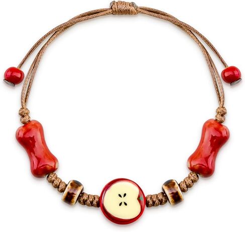 Apple Jewelry for Women Ceramic Jewelry Apple Bracelet for Girlfriend Mom Adjustable Rope Bracelet Apples Themed Gifts Woven Bracelets Red Stylish Accessories for Women Birthday Christmas Gifts in Kuwait