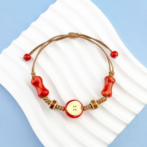 Apple Jewelry for Women Ceramic Jewelry Apple Bracelet for Girlfriend Mom Adjustable Rope Bracelet Apples Themed Gifts Woven Bracelets Red Stylish Accessories for Women Birthday Christmas Gifts in Kuwait
