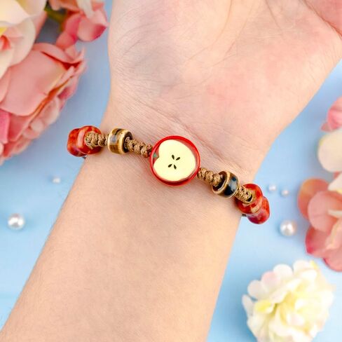 Apple Jewelry for Women Ceramic Jewelry Apple Bracelet for Girlfriend Mom Adjustable Rope Bracelet Apples Themed Gifts Woven Bracelets Red Stylish Accessories for Women Birthday Christmas Gifts in Kuwait