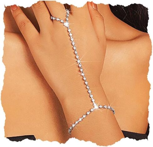 EARENT Rhinestone Hand Chain Bracelet Silver Hand Jewelry Ring Bracelet for Women in Saudi Arabia