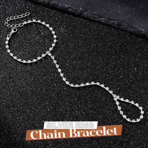 EARENT Rhinestone Hand Chain Bracelet Silver Hand Jewelry Ring Bracelet for Women in Saudi Arabia