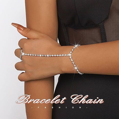 EARENT Rhinestone Hand Chain Bracelet Silver Hand Jewelry Ring Bracelet for Women in Saudi Arabia