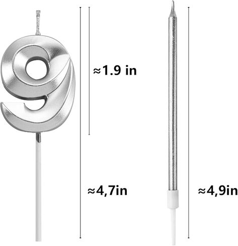 Birthday Candles, Number Candle for Cake Birthday Candle, Number 3D Designed Wedding Anniversary Party Cake Decorations, 6-Count Long Thin Birthday Candles, Unscented, Silver (Silver, 14) in Saudi Arabia