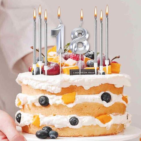 Birthday Candles, Number Candle for Cake Birthday Candle, Number 3D Designed Wedding Anniversary Party Cake Decorations, 6-Count Long Thin Birthday Candles, Unscented, Silver (Silver, 14) in Saudi Arabia