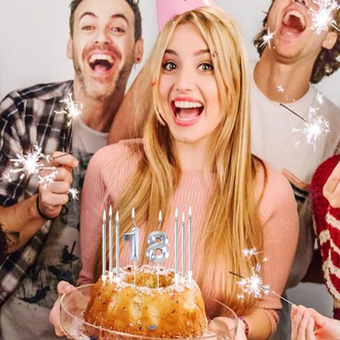 Birthday Candles, Number Candle for Cake Birthday Candle, Number 3D Designed Wedding Anniversary Party Cake Decorations, 6-Count Long Thin Birthday Candles, Unscented, Silver (Silver, 14) in Saudi Arabia