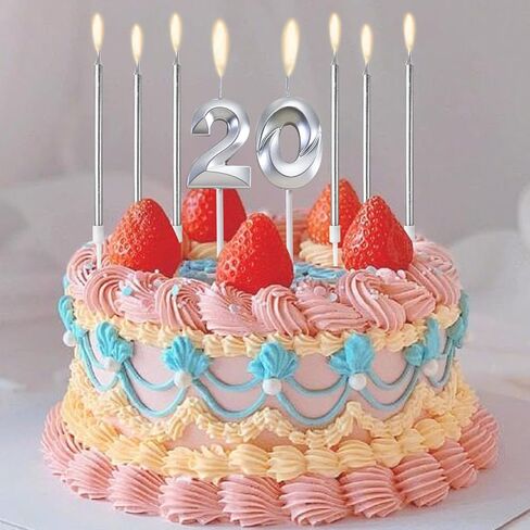 Birthday Candles, Number Candle for Cake Birthday Candle, Number 3D Designed Wedding Anniversary Party Cake Decorations, 6-Count Long Thin Birthday Candles, Unscented, Silver (Silver, 14) in Saudi Arabia