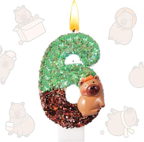 Lounsweer Capybara Sparkle Number 6 Birthday Candle for Cake, Green and Blue Glitter Number Candle with Sequins Capybara Cake Topper Decorations for Party Wedding Anniversary Celebrations Supplies in Saudi Arabia