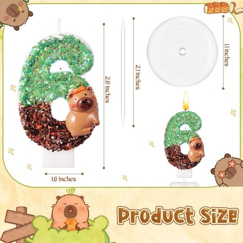 Lounsweer Capybara Sparkle Number 6 Birthday Candle for Cake, Green and Blue Glitter Number Candle with Sequins Capybara Cake Topper Decorations for Party Wedding Anniversary Celebrations Supplies in Saudi Arabia