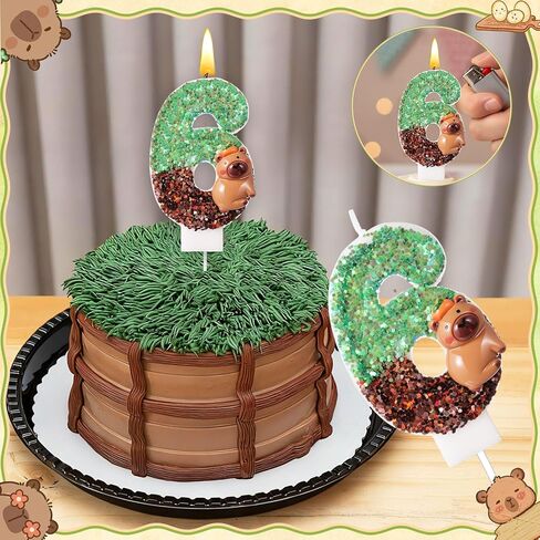 Lounsweer Capybara Sparkle Number 6 Birthday Candle for Cake, Green and Blue Glitter Number Candle with Sequins Capybara Cake Topper Decorations for Party Wedding Anniversary Celebrations Supplies in Saudi Arabia