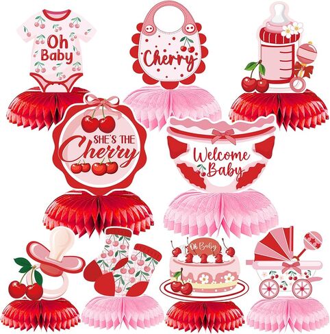 Strawberry Baby Shower Decorations - 9PCS Berry Sweet Baby Shower Decorations Supplies A Berry Sweet Baby Is on the Way Decor Strawberry Honeycomb Centerpieces Baby Shower Party Table Decor in Kuwait