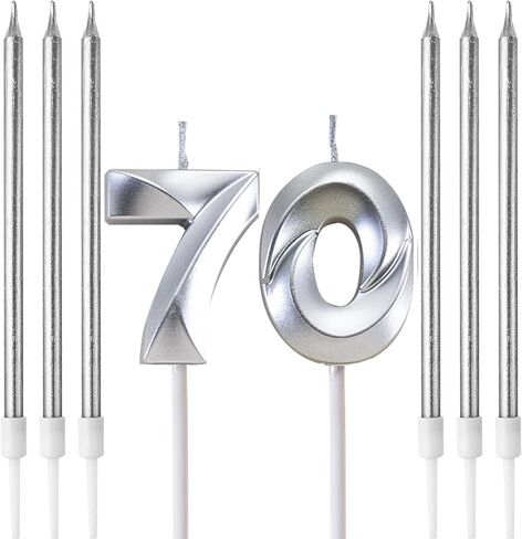 شموع عيد الميلاد، شمعة أرقام لشمعة عيد ميلاد الكيك، عدد 3D مصممة لتزيين حفلات الزفاف والذكرى السنوية، عدد 6 شموع عيد ميلاد رفيعة وطويلة، غير معطرة، فضي (فضي، 14) in Kuwait