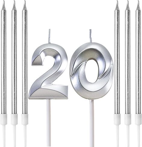 Birthday Candles, Number Candle for Cake Birthday Candle, Number 3D Designed Wedding Anniversary Party Cake Decorations, 6-Count Long Thin Birthday Candles, Unscented, Silver (Silver, 14) in Saudi Arabia