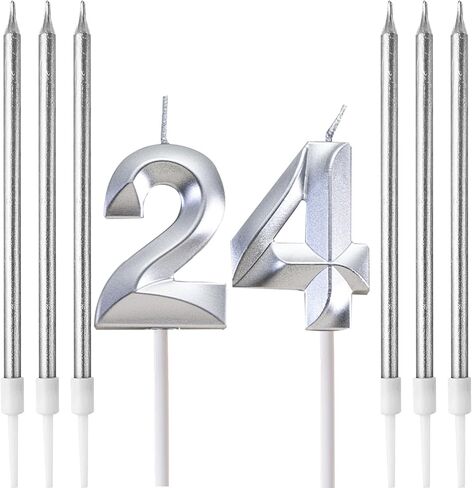 Birthday Candles, Number Candle for Cake Birthday Candle, Number 3D Designed Wedding Anniversary Party Cake Decorations, 6-Count Long Thin Birthday Candles, Unscented, Silver (Silver, 14) in Saudi Arabia