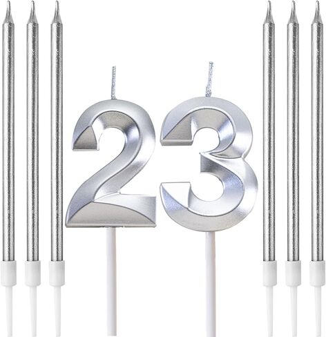 Birthday Candles, Number Candle for Cake Birthday Candle, Number 3D Designed Wedding Anniversary Party Cake Decorations, 6-Count Long Thin Birthday Candles, Unscented, Silver (Silver, 14) in Saudi Arabia