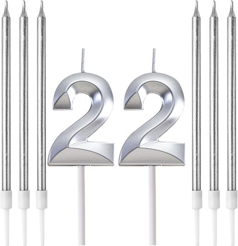 Birthday Candles, Number Candle for Cake Birthday Candle, Number 3D Designed Wedding Anniversary Party Cake Decorations, 6-Count Long Thin Birthday Candles, Unscented, Silver (Silver, 14) in Saudi Arabia