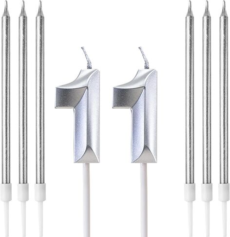 Birthday Candles, Number Candle for Cake Birthday Candle, Number 3D Designed Wedding Anniversary Party Cake Decorations, 6-Count Long Thin Birthday Candles, Unscented, Silver (Silver, 14) in Saudi Arabia