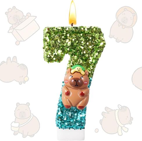 Lounsweer Capybara Sparkle Number 6 Birthday Candle for Cake, Green and Blue Glitter Number Candle with Sequins Capybara Cake Topper Decorations for Party Wedding Anniversary Celebrations Supplies in Saudi Arabia