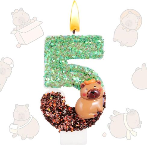 Lounsweer Capybara Sparkle Number 6 Birthday Candle for Cake, Green and Blue Glitter Number Candle with Sequins Capybara Cake Topper Decorations for Party Wedding Anniversary Celebrations Supplies in Saudi Arabia