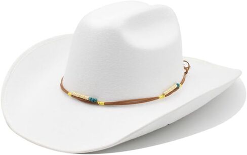 Western Cowboy Hat, White Felt with Leather Band, One Size Fits Most in Saudi Arabia