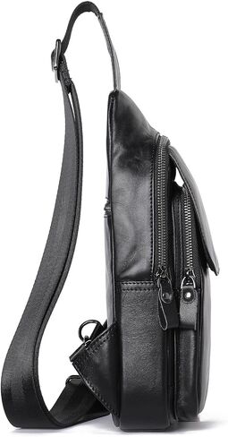 Genuine Leather Crossbody Sling Backpack for Men Multipurpose Chest Bag Adjustable Strap Flip Black Travel Daypack (Flip-black) in Kuwait