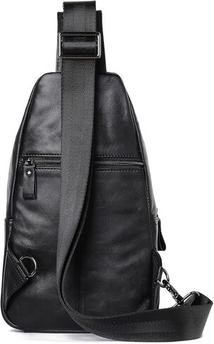 Genuine Leather Crossbody Sling Backpack for Men Multipurpose Chest Bag Adjustable Strap Flip Black Travel Daypack (Flip-black) in Kuwait