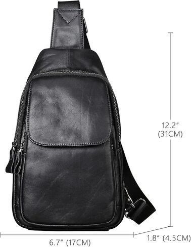 Genuine Leather Crossbody Sling Backpack for Men Multipurpose Chest Bag Adjustable Strap Flip Black Travel Daypack (Flip-black) in Kuwait
