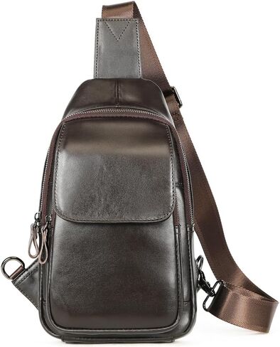 Genuine Leather Crossbody Sling Backpack for Men Multipurpose Chest Bag Adjustable Strap Flip Black Travel Daypack (Flip-black) in Kuwait