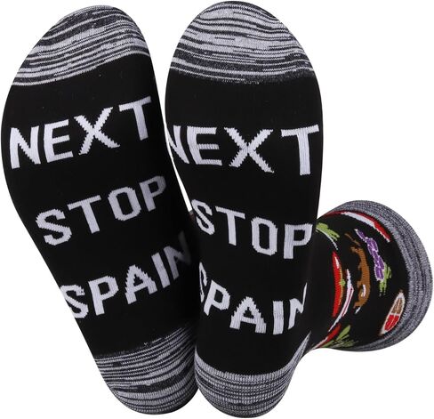 JXGZSO Spain Symbols Souvenir Socks Spain Trip Gift Next Stop Spain Socks Spain Lover Gift Europe Travel Gift in Saudi Arabia
