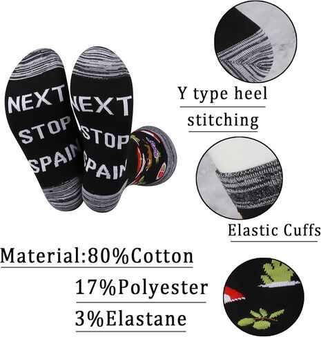 JXGZSO Spain Symbols Souvenir Socks Spain Trip Gift Next Stop Spain Socks Spain Lover Gift Europe Travel Gift in Saudi Arabia