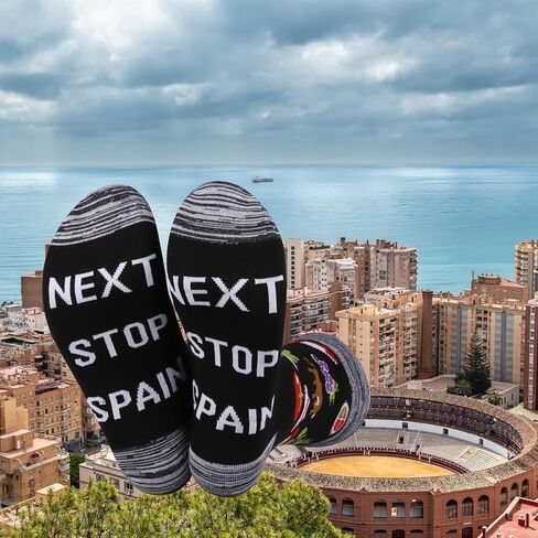 JXGZSO Spain Symbols Souvenir Socks Spain Trip Gift Next Stop Spain Socks Spain Lover Gift Europe Travel Gift in Saudi Arabia