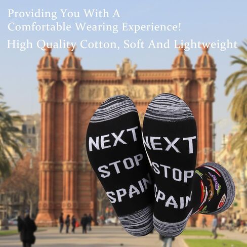 JXGZSO Spain Symbols Souvenir Socks Spain Trip Gift Next Stop Spain Socks Spain Lover Gift Europe Travel Gift in Saudi Arabia