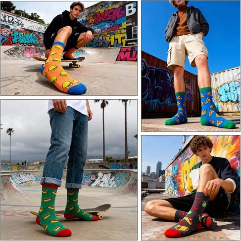 4 أزواج من الجوارب الرجالية المرحة، جورب بتصميم مرح مجنون بنمط طعام مبتكر، الهدية المفضلة للعائلة والأصدقاء. in Kuwait