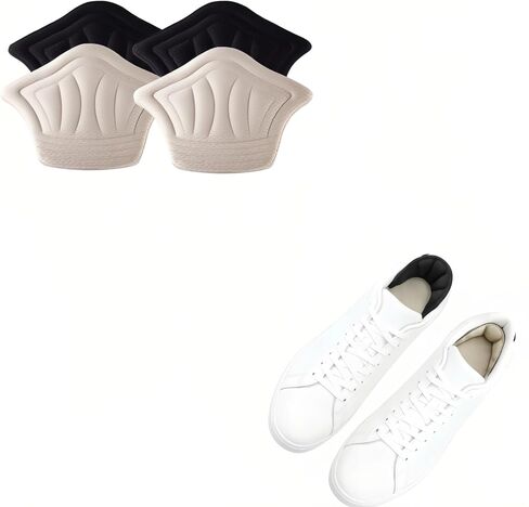 4 Pcs Back of Heel Cushion Inserts, Mesh Self-Adhesive Grips Pads, Reusable Adhesive Heel Guards Liners for Boots, Loose Shoes Too Big, Improve Shoe Fit for Women Men - Black in Kuwait