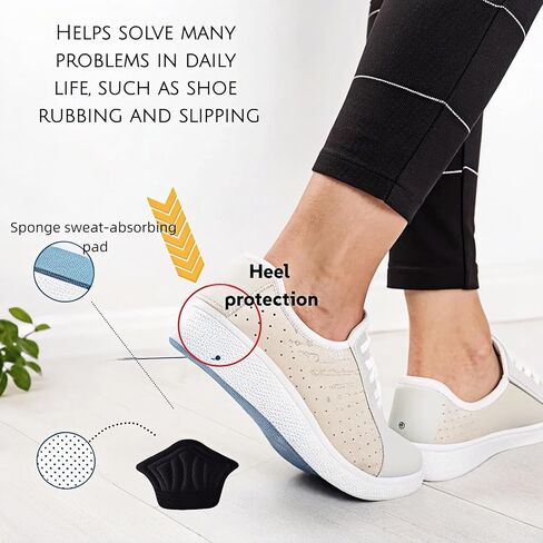 4 Pcs Back of Heel Cushion Inserts, Mesh Self-Adhesive Grips Pads, Reusable Adhesive Heel Guards Liners for Boots, Loose Shoes Too Big, Improve Shoe Fit for Women Men - Black in Kuwait