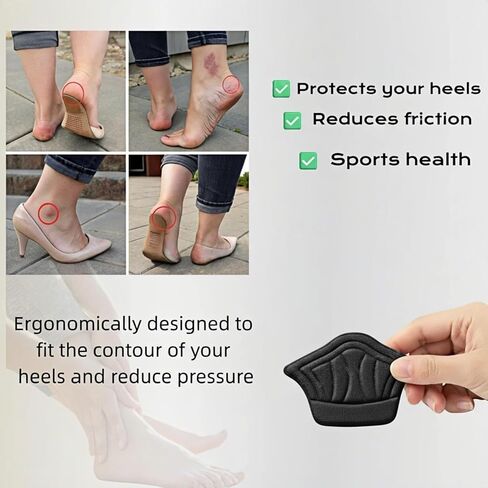 4 Pcs Back of Heel Cushion Inserts, Mesh Self-Adhesive Grips Pads, Reusable Adhesive Heel Guards Liners for Boots, Loose Shoes Too Big, Improve Shoe Fit for Women Men - Black in Kuwait