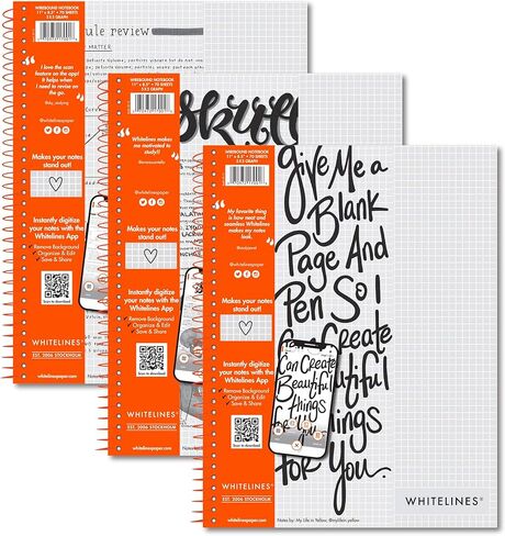 ROARING SPRING Whitelines Spiral Graph Ruled Notebook, Digitally Download Your Notes with FREE App, Premium Gray Paper, 11" x 8.5" 70 Sheets in Saudi Arabia